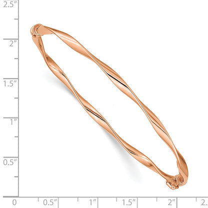 7 Inch 14K Rose Gold Polished Twisted Hinged Bangle Bracelet