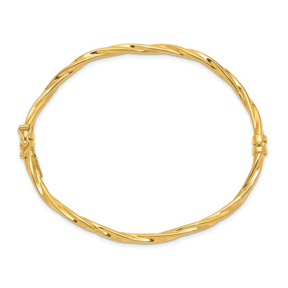 7 Inch 14K Polished Twisted Hinged Bangle Bracelet
