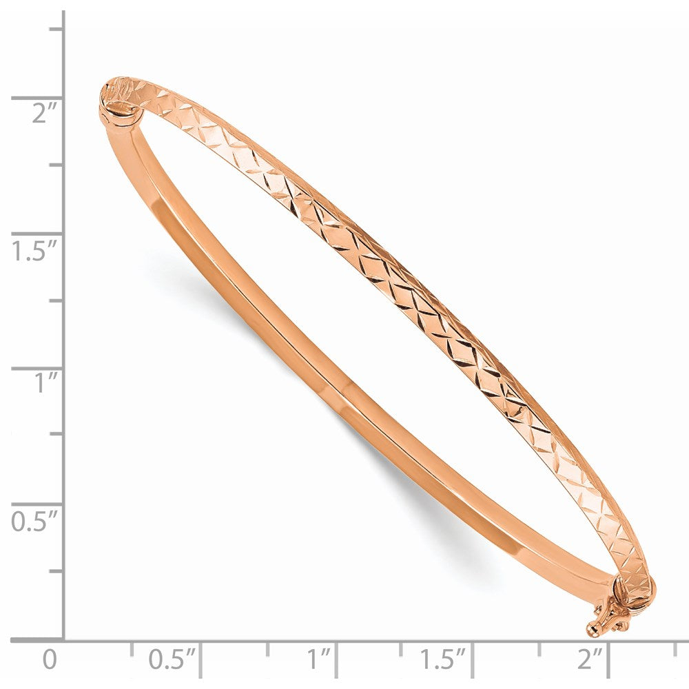 7 Inch 14K Rose Gold Polished Diamond-Cut Hinged Bangle Bracelet