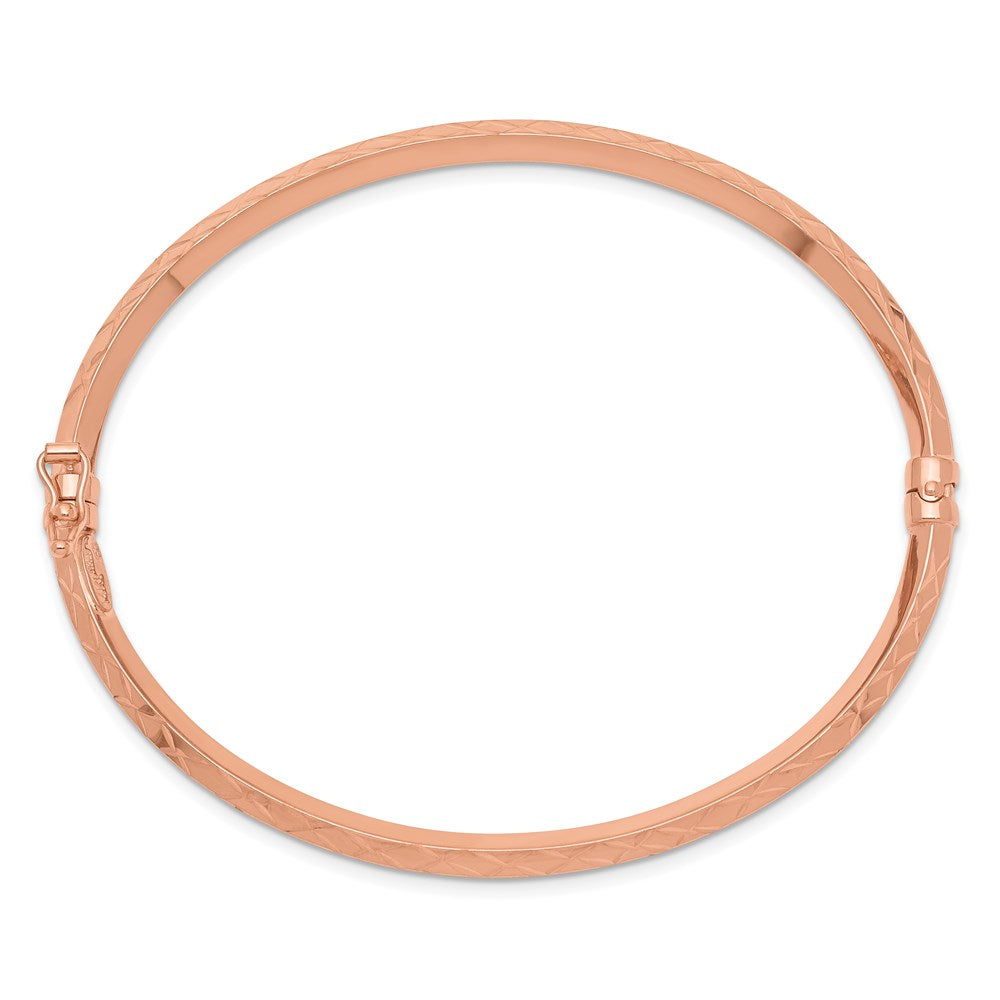 7 Inch 14K Rose Gold Polished Diamond-Cut Hinged Bangle Bracelet