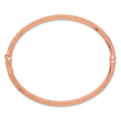 7 Inch 14K Rose Gold Polished Diamond-Cut Hinged Bangle Bracelet