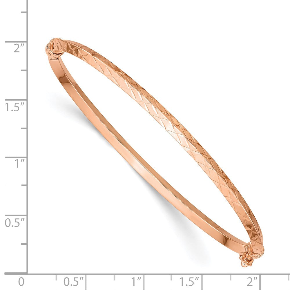 7 Inch 14K Rose Gold Polished Diamond-Cut Hinged Bangle Bracelet