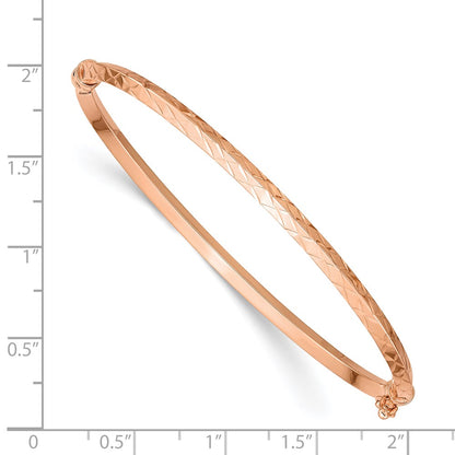 7 Inch 14K Rose Gold Polished Diamond-Cut Hinged Bangle Bracelet