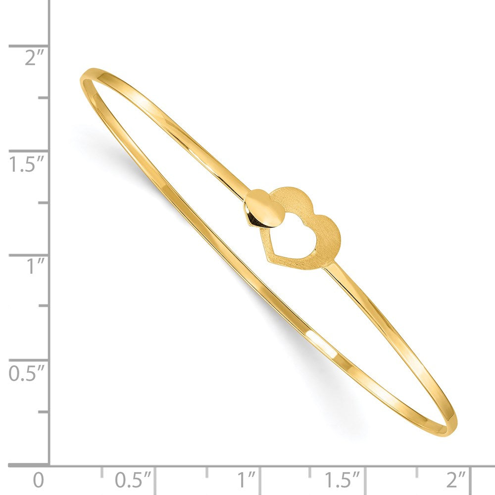 14K Yellow Gold Brushed And Polished Hearts Flexible Bangle