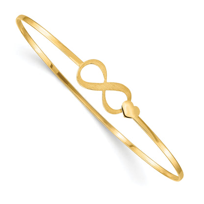 14K Yellow Gold Brushed And Polished Infinity Heart Flexible Bangle