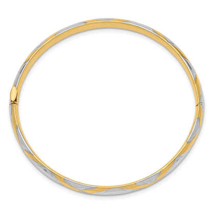 14k Yellow & Rhodium Gold 3/16 w/White Rhodium Criss-Cross Children's Hinged Bangle