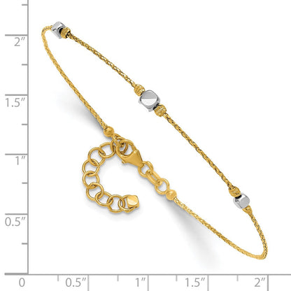 14K Two-Tone Polished Diamond-Cut Beaded 7in w/1in Ext. Bracelet