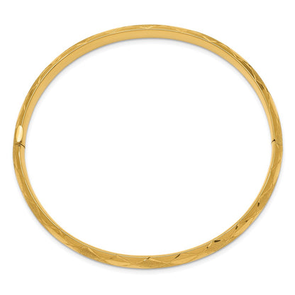 14K Yellow Gold 4/16 Diamond-Cut Fancy Hinged Bangle Bracelet