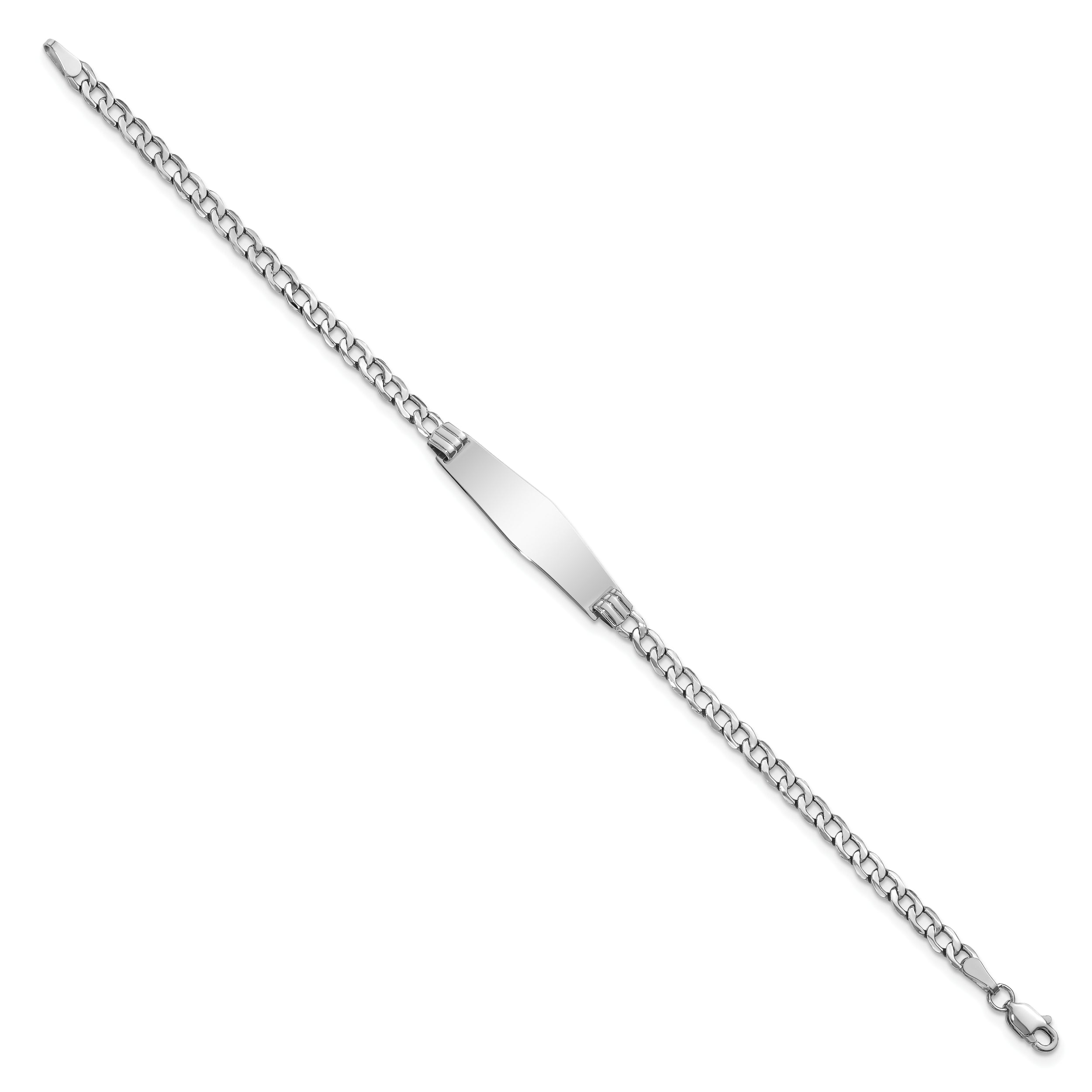 8 Inch 14K Wg Semi-Solid Soft Diamond Shape Cuban Link Id Bracelet