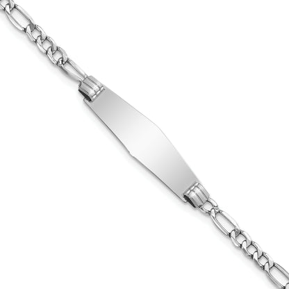 7 Inch 14K Wg Semi-Solid Soft Diamond Shape Figaro Link Id Bracelet