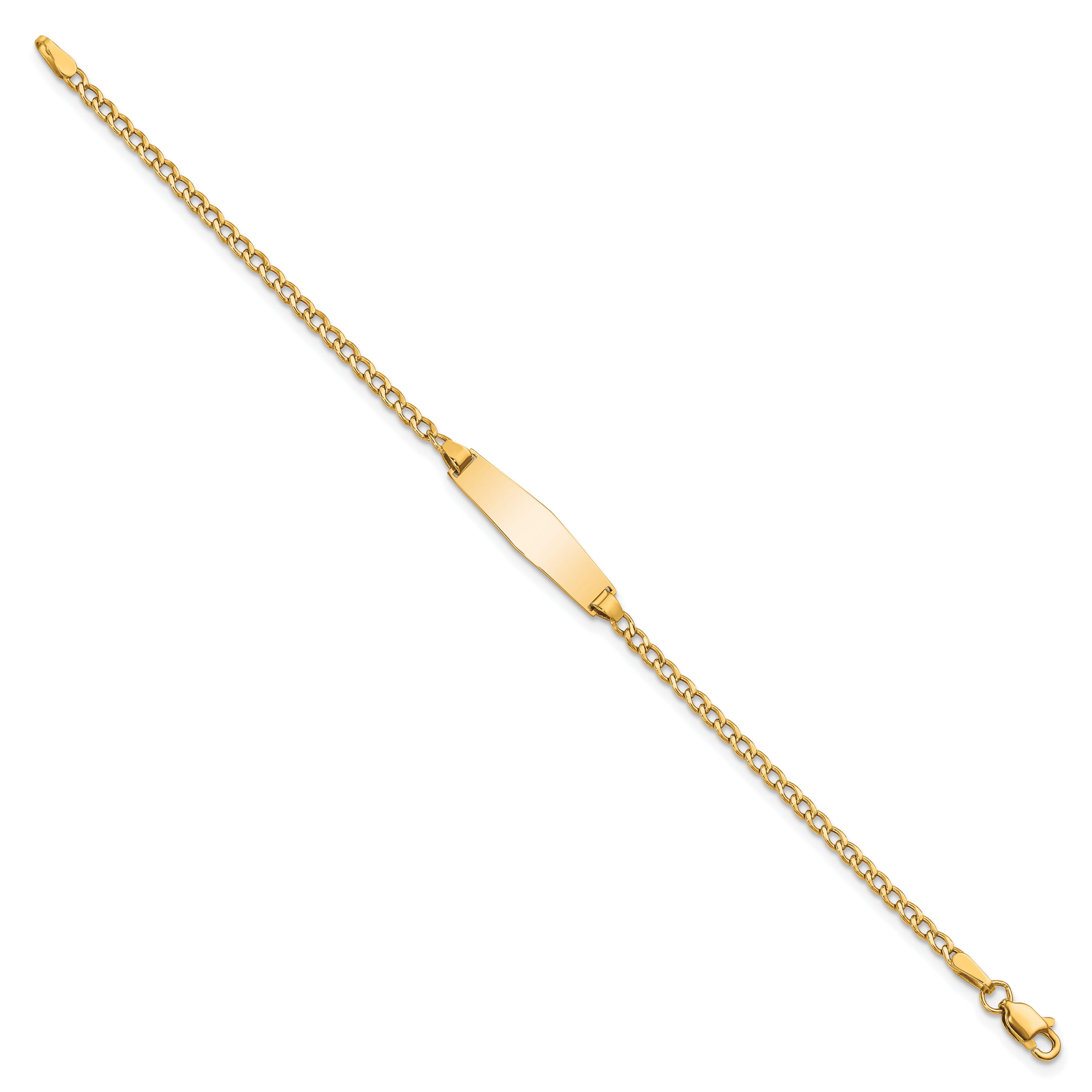 14K Yellow Gold Polished Semi Solid Chain/Solid Plate Cuban Link Soft Diamond Shape 19.5X5.5mm 6 Inch Baby/Child Id Bracelet