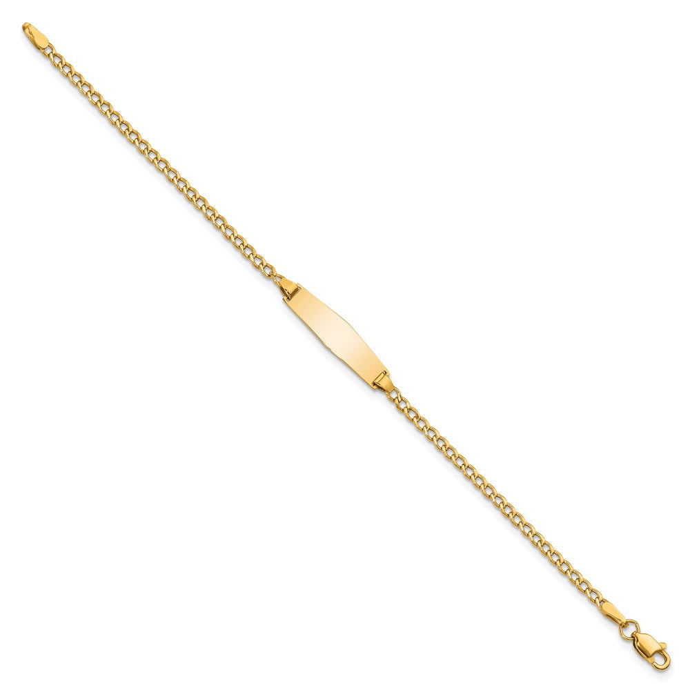14K Yellow Gold Polished Semi Solid Chain/Solid Plate Cuban Link Soft Diamond Shape 19.5X5.5mm 7 Inch Id Bracelet