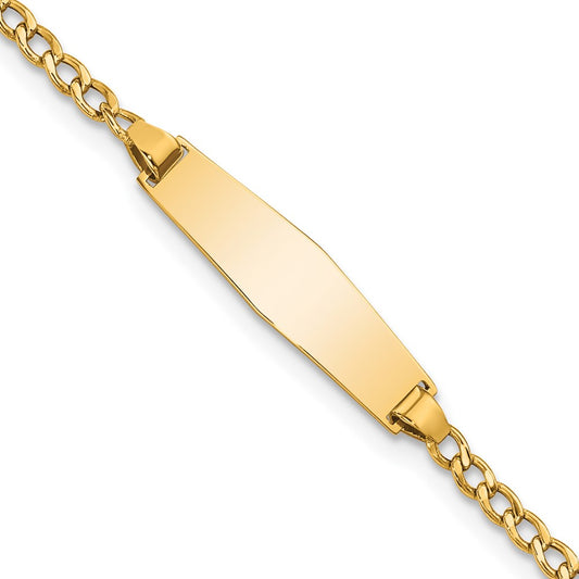 14K Yellow Gold Polished Semi Solid Chain/Solid Plate Cuban Link Soft Diamond Shape 19.5X5.5mm 7 Inch Id Bracelet