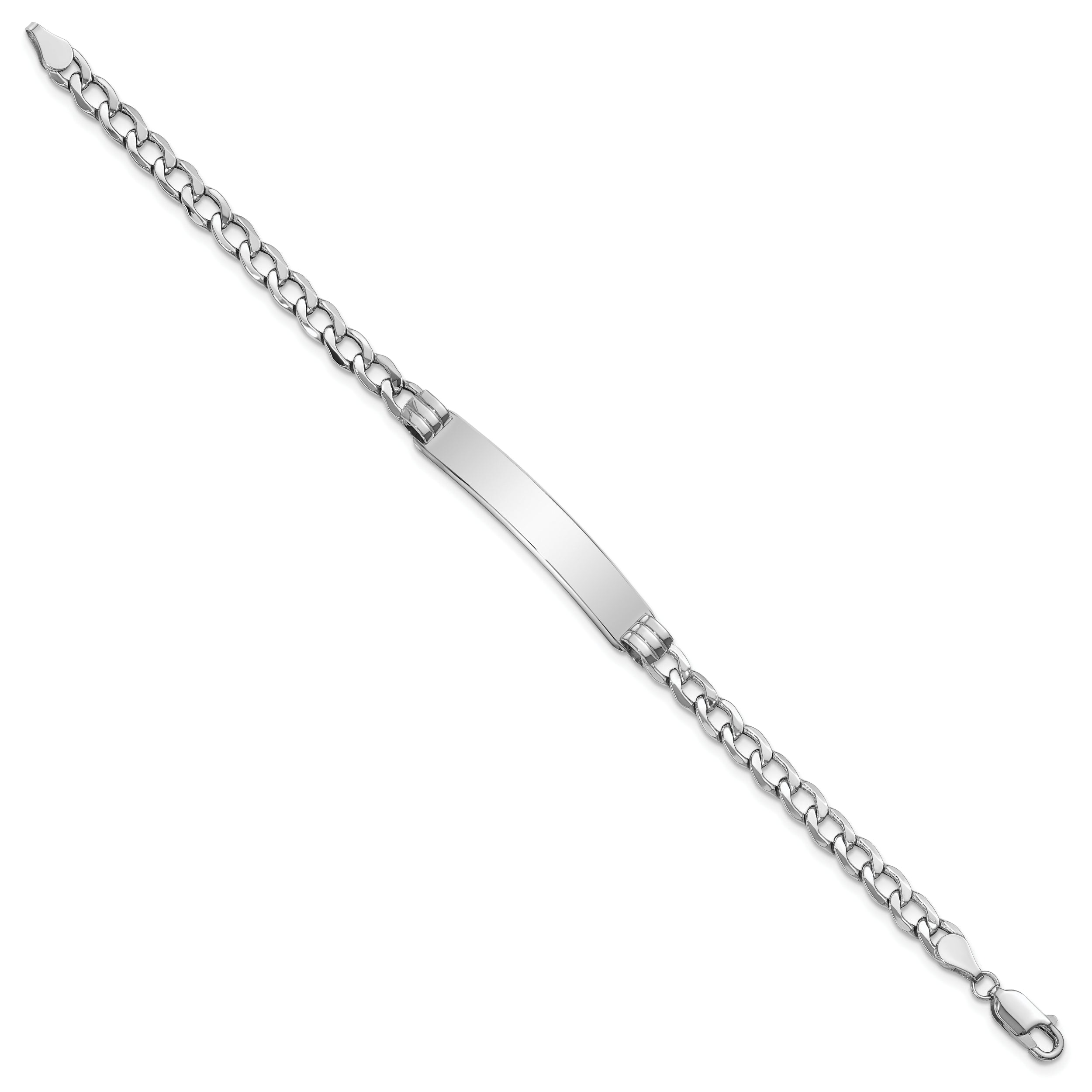 7 Inch 14K Wg Polished Semi-Solid Cuban Id Bracelet