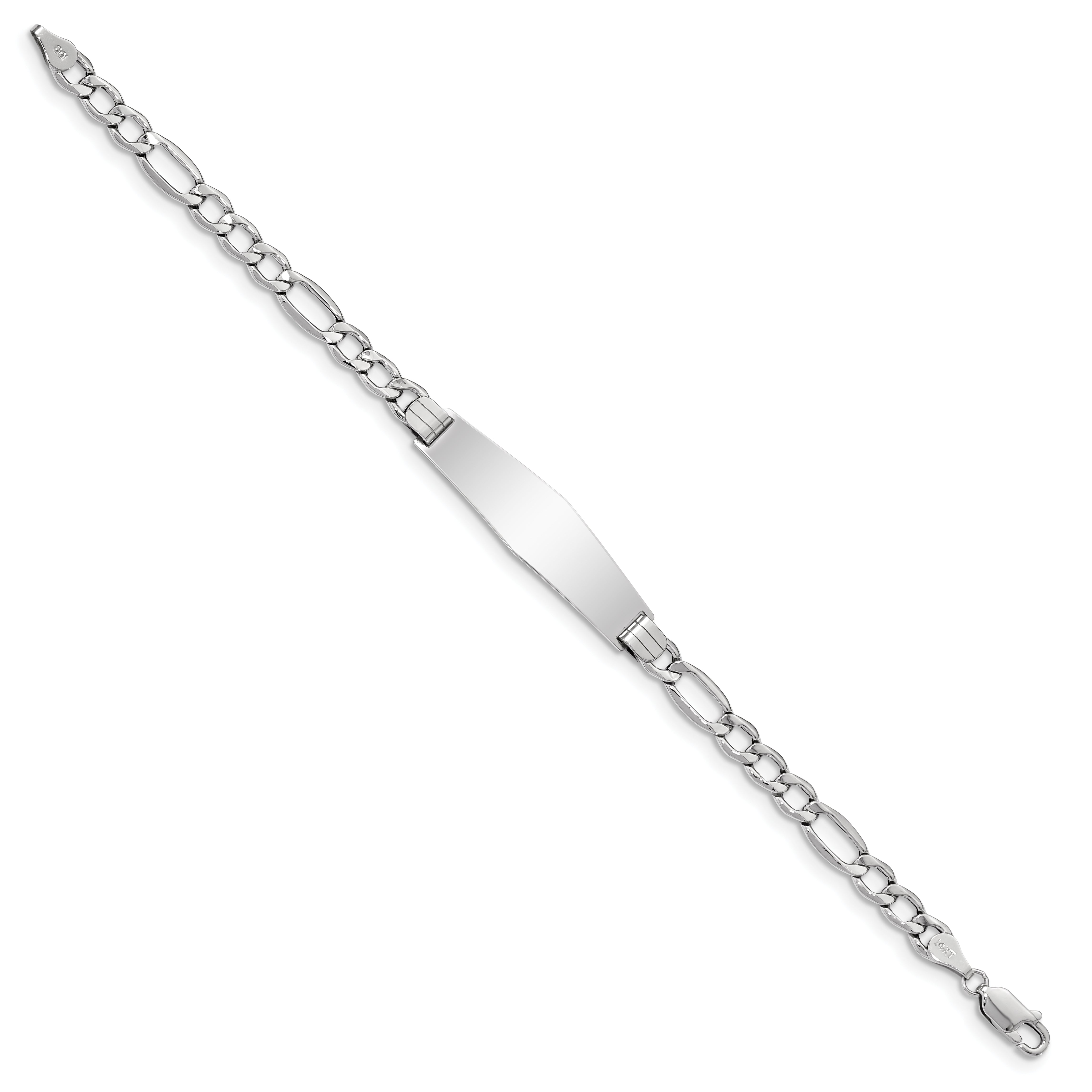 7 Inch 14K Wg Polished Semi-Solid Soft Diamond Shape Figaro Id Bracelet