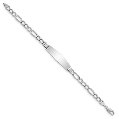 8 Inch 14K Wg Polished Semi-Solid Soft Diamond Shape Figaro Id Bracelet