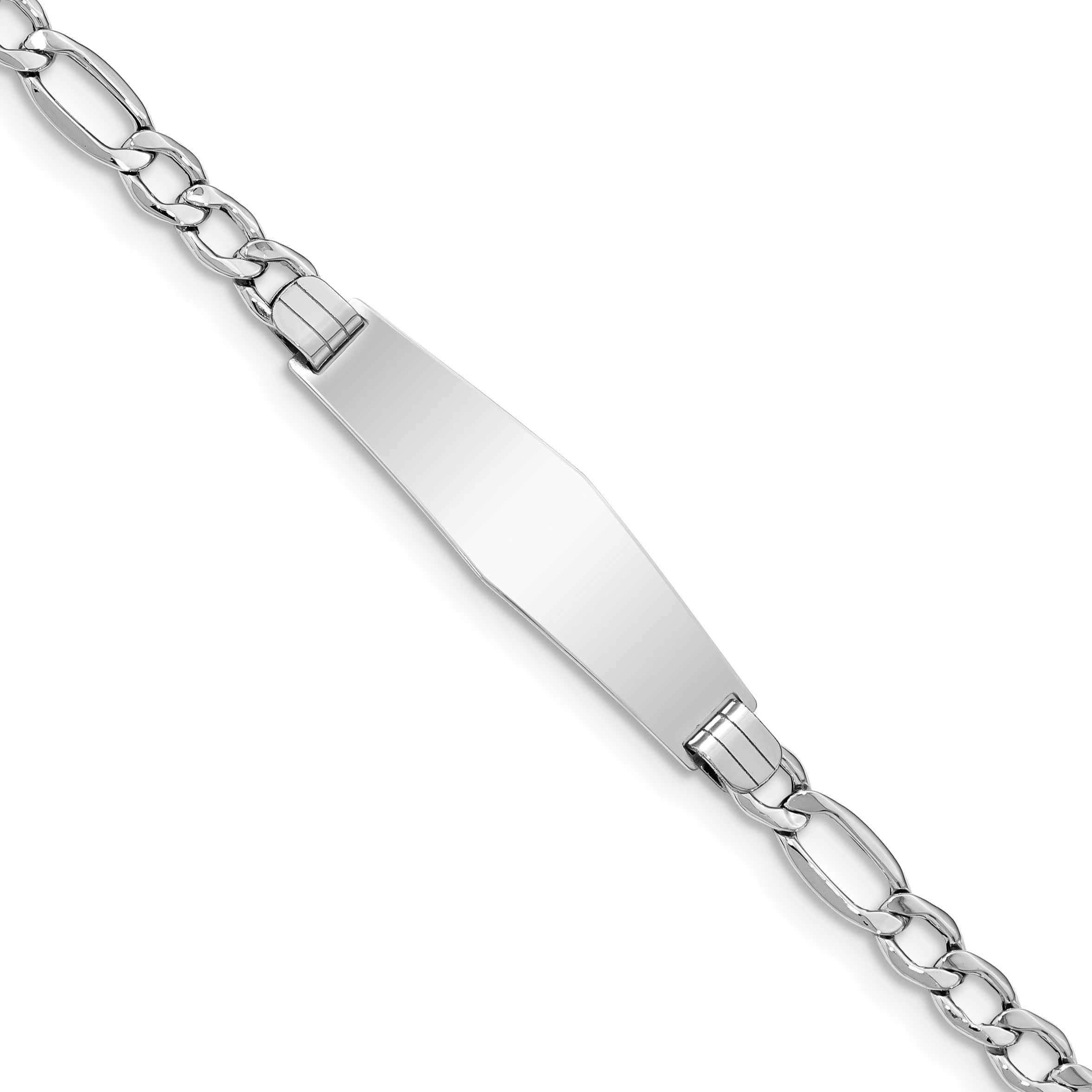 8 Inch 14K Wg Polished Semi-Solid Soft Diamond Shape Figaro Id Bracelet