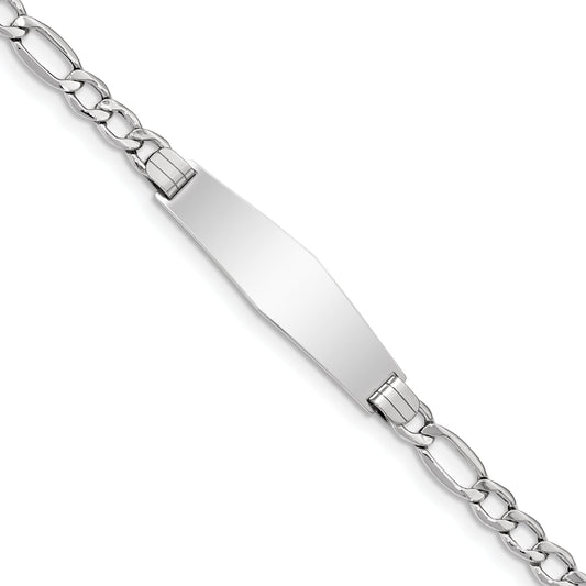 8 Inch 14K Wg Polished Semi-Solid Soft Diamond Shape Figaro Id Bracelet