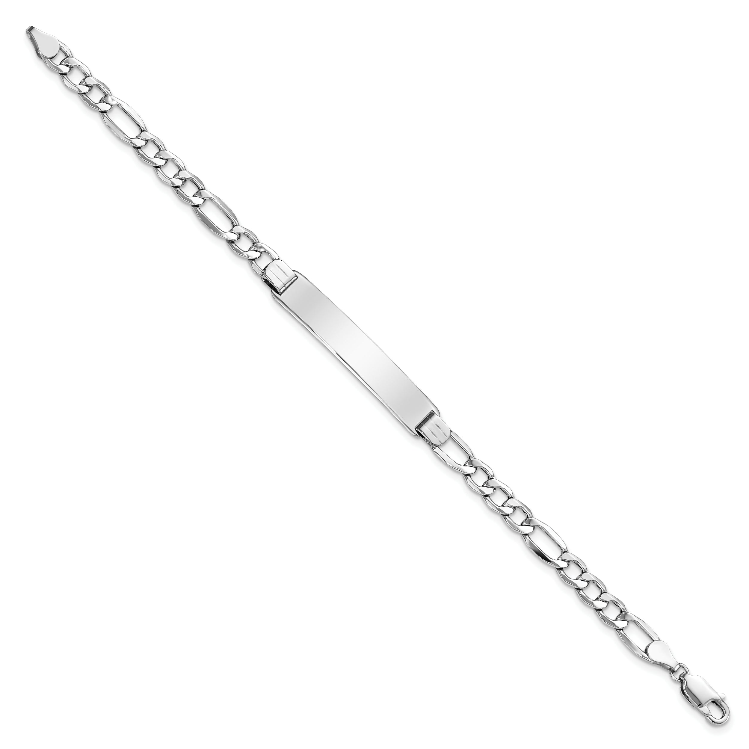 8 Inch 14K Wg Polished Semi-Solid Figaro Id Bracelet