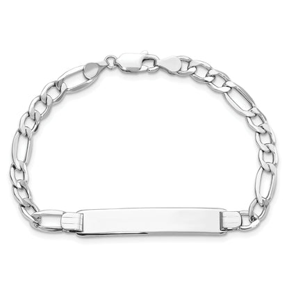 8 Inch 14K Wg Polished Semi-Solid Figaro Id Bracelet