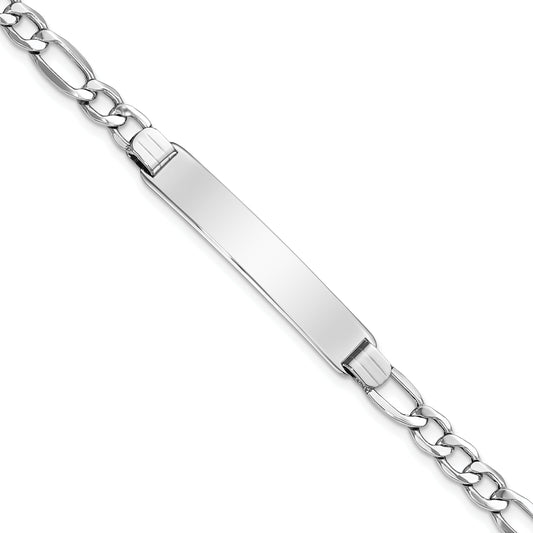 8 Inch 14K Wg Polished Semi-Solid Figaro Id Bracelet
