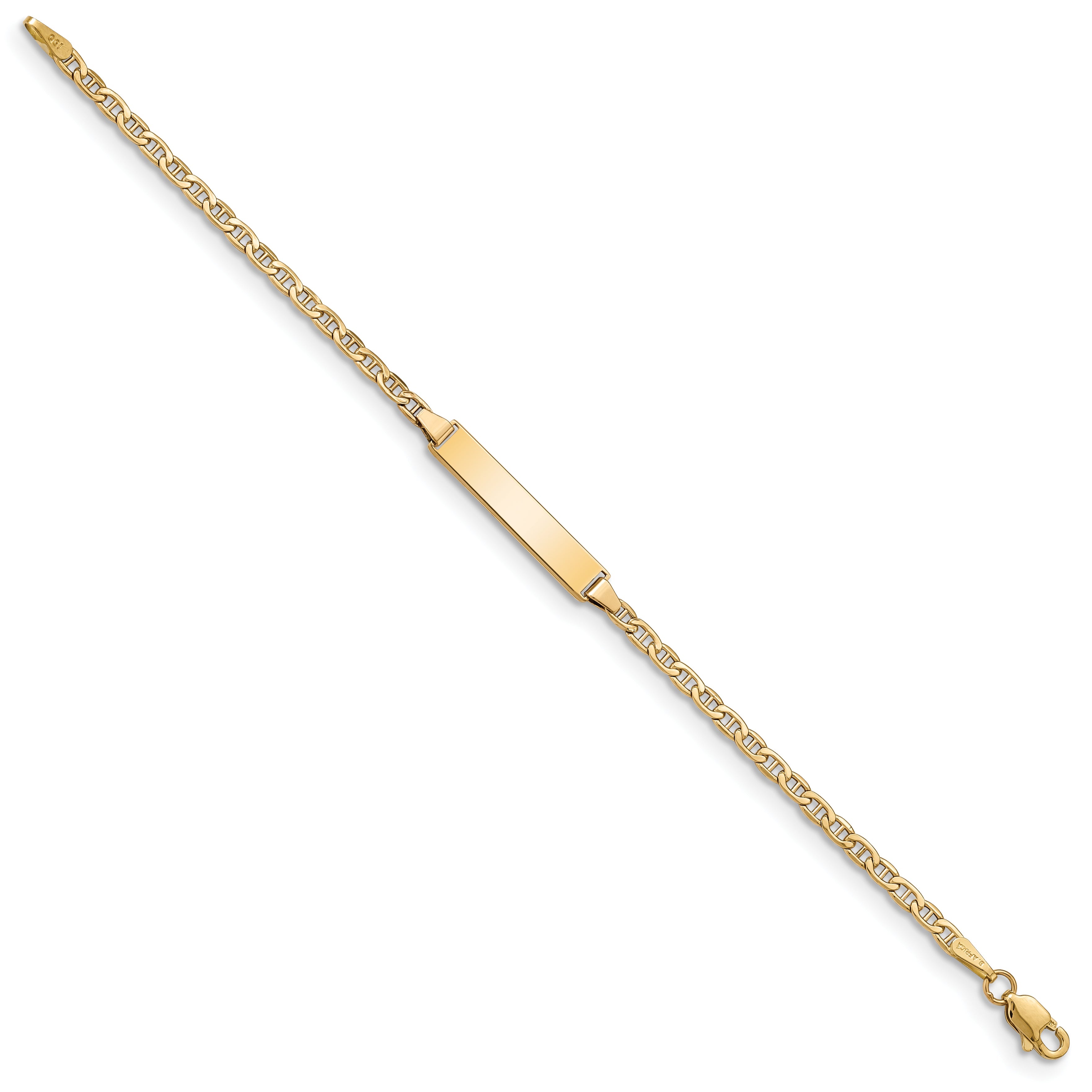 14K Yellow Gold Polished Semi Solid Chain/Solid Plate Anchor Link 20.5X4.5mm 6 Inch Baby/Child Id Bracelet