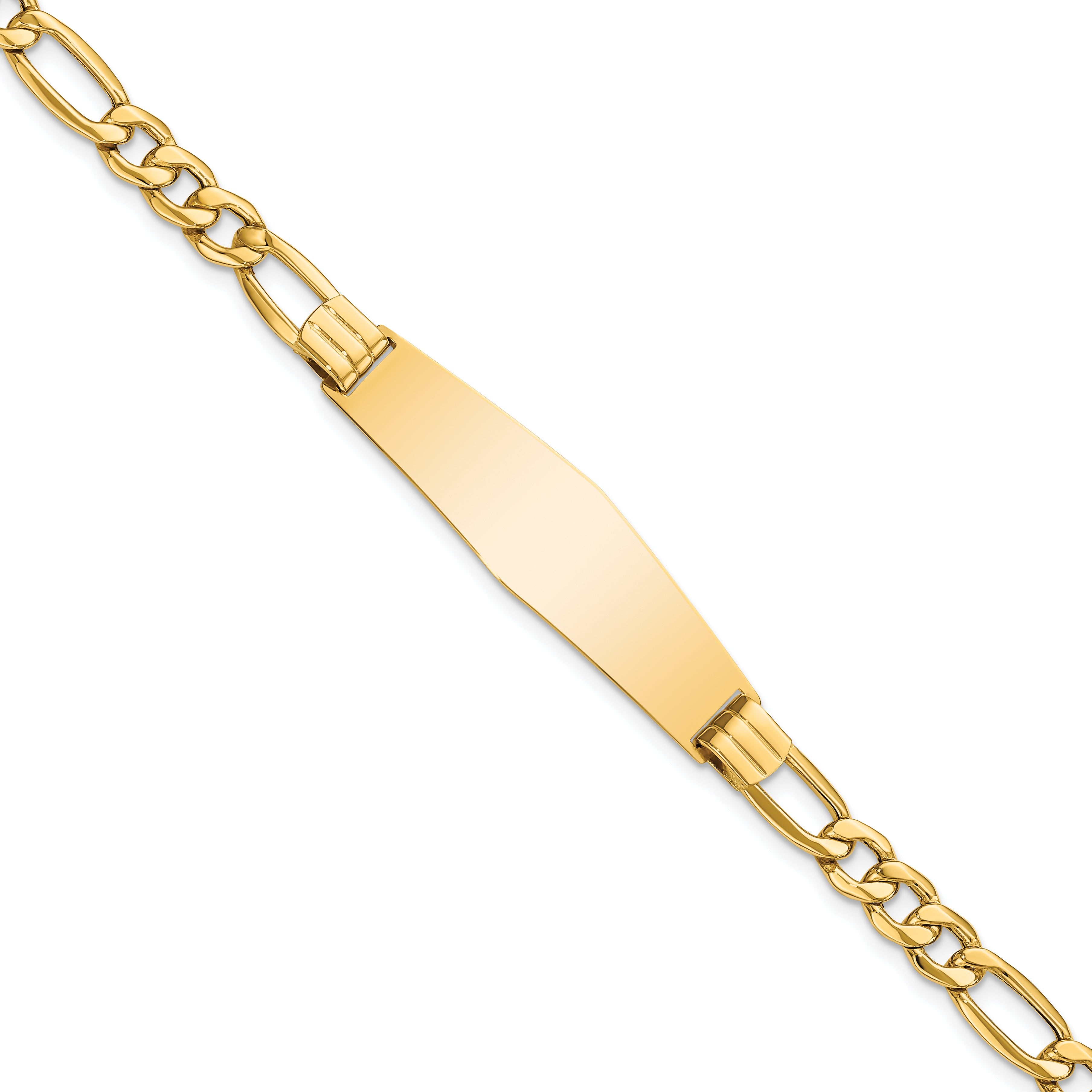 8 Inch 14K Semi-Solid Figaro Link Soft Diamond Shape Id Bracelet