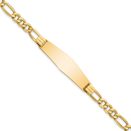8 Inch 14K Semi-Solid Figaro Link Soft Diamond Shape Id Bracelet