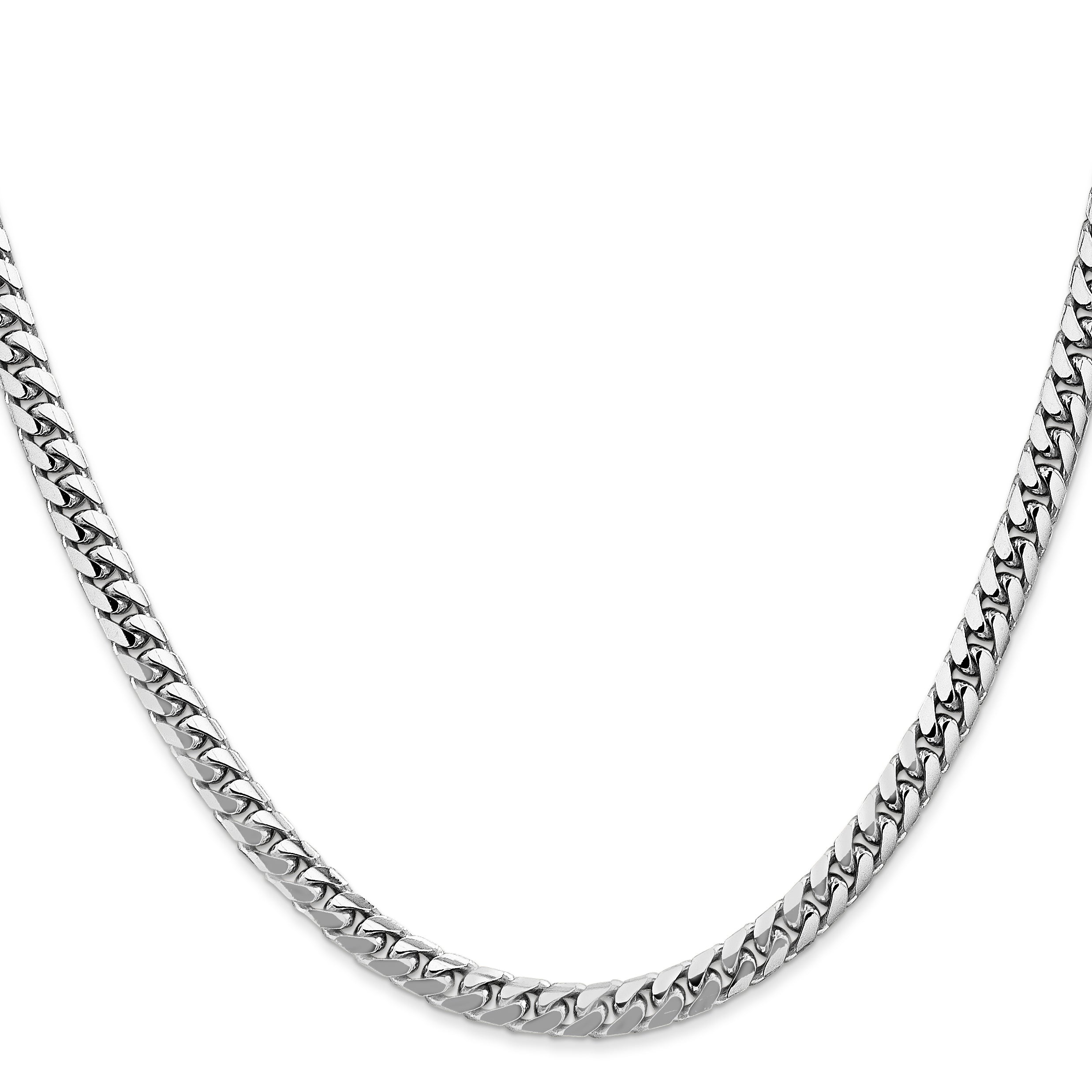 14K White Gold 26 Inch 4.3mm Solid Miami Cuban Link With Lobster Clasp Chain Necklace
