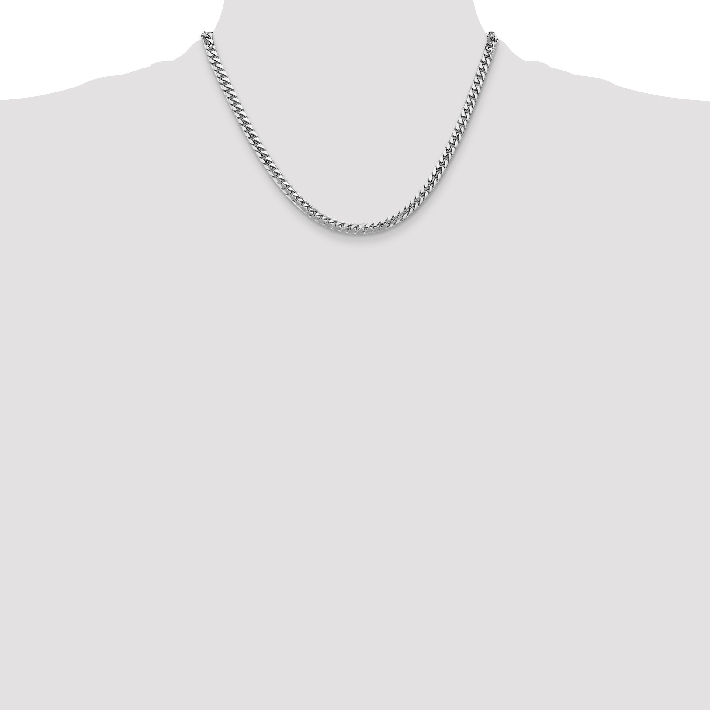 14K White Gold 18 Inch 4.3mm Solid Miami Cuban Link With Lobster Clasp Chain Necklace