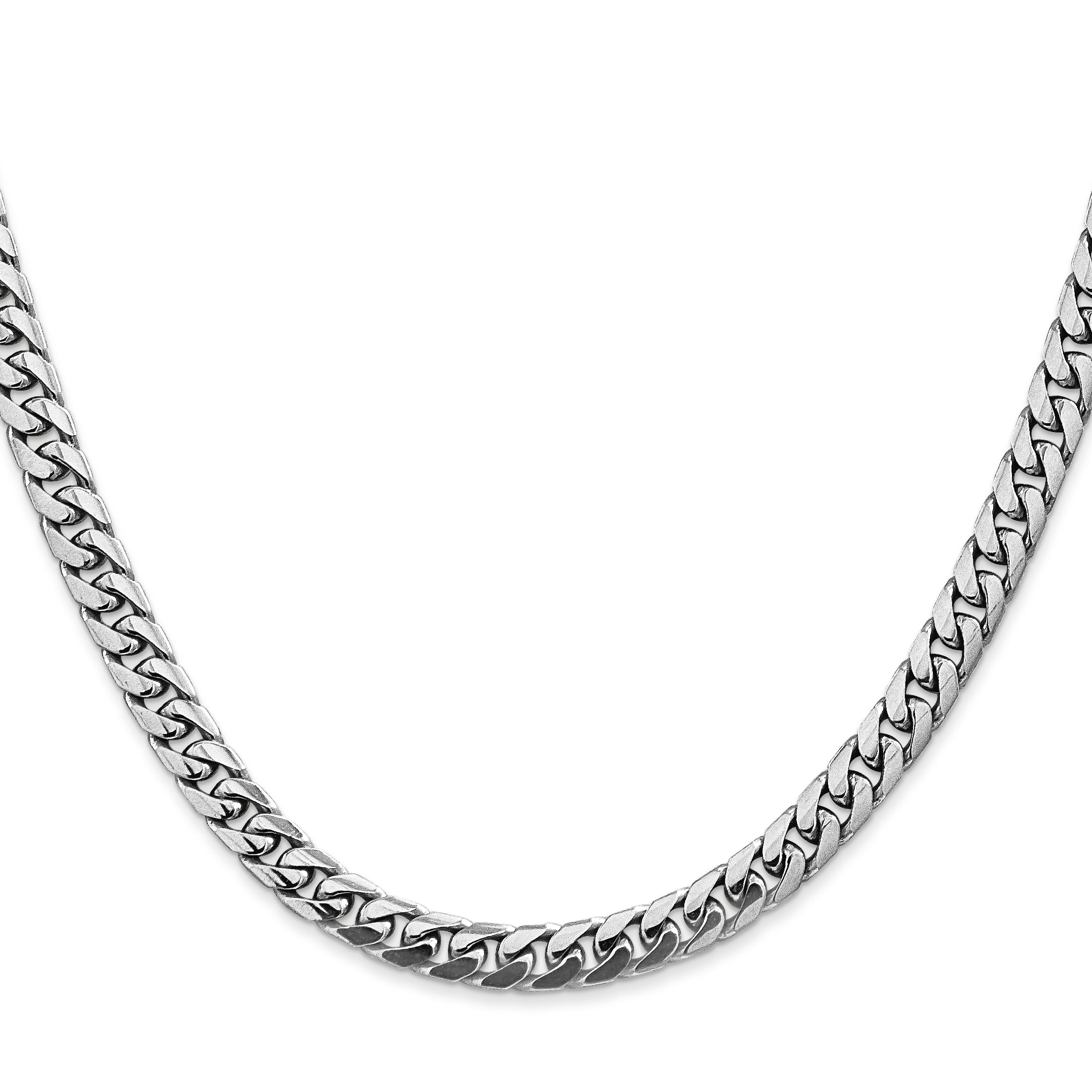 14K White Gold 28 Inch 5mm Solid Miami Cuban Link With Lobster Clasp Chain Necklace