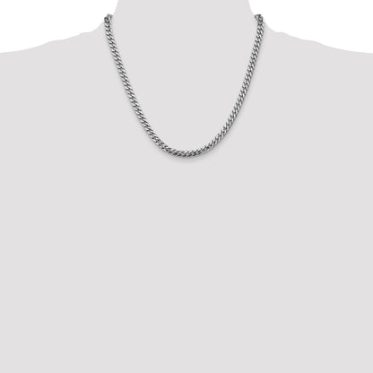 14K White Gold 20 Inch 5mm Solid Miami Cuban Link With Lobster Clasp Chain Necklace