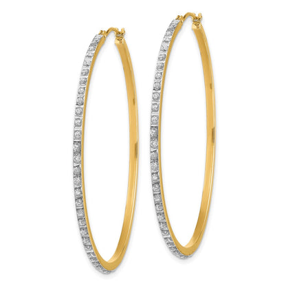 14K Yellow Gold Diamond Fascination Large Round Hinged Hoop Earrings