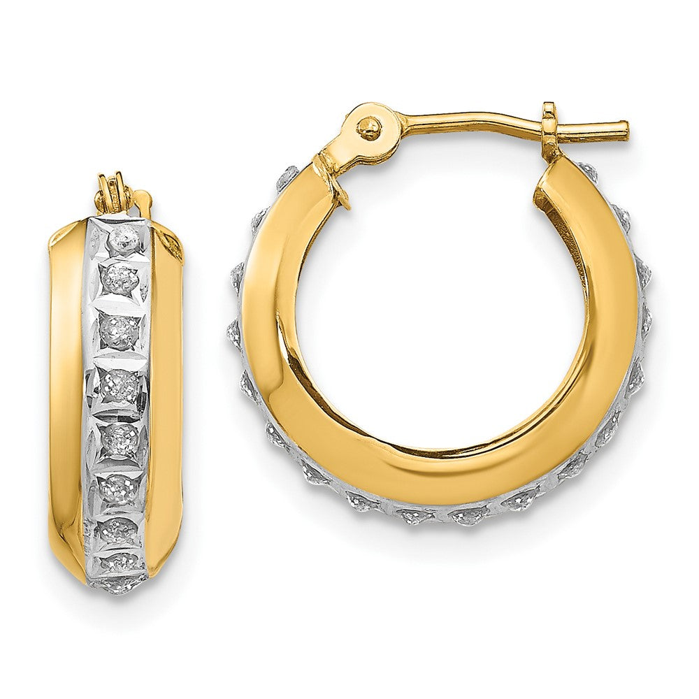 14K Yellow Gold 14Kdiamond Fascination Round Huggy Hinged Hoop Earrings