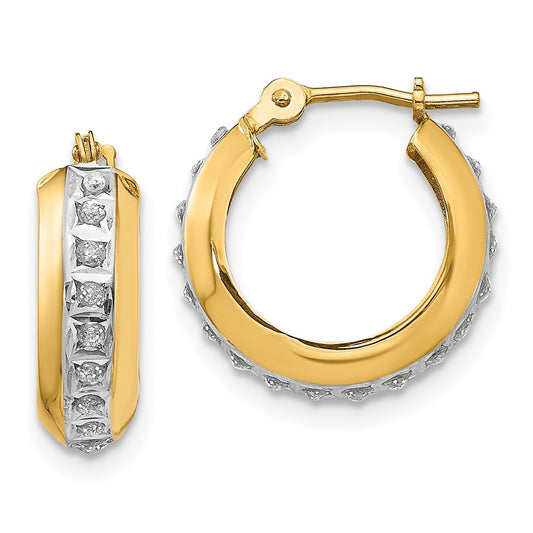 14K Yellow Gold 14Kdiamond Fascination Round Huggy Hinged Hoop Earrings