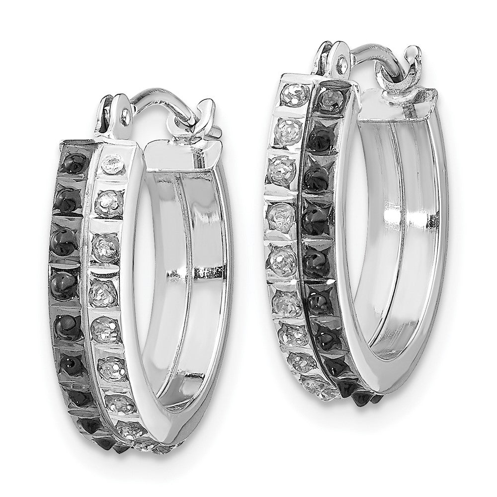 14K White Gold Diamond Fascination B & W Round Hinged Hoop Earrings