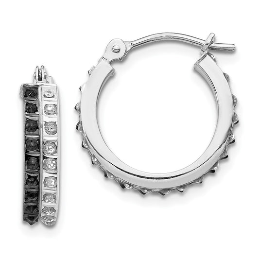 14K White Gold Diamond Fascination B & W Round Hinged Hoop Earrings