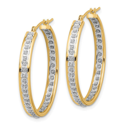 14K Yellow Gold Diamond Fascination In/Out Hoop Earrings