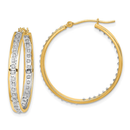 14K Yellow Gold Diamond Fascination In/Out Hoop Earrings