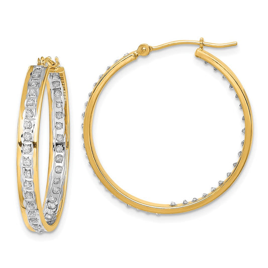 14K Yellow Gold Diamond Fascination In/Out Hoop Earrings