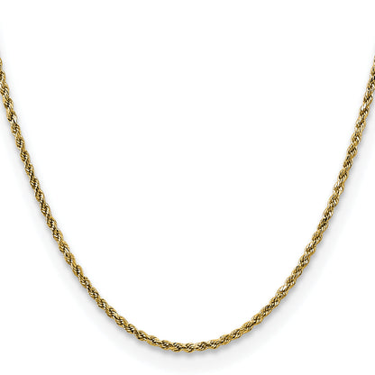 14K Yellow Gold 16 Inch 2.25mm Semi Solid Diamond-Cut Rope With Lobster Clasp Chain Necklace