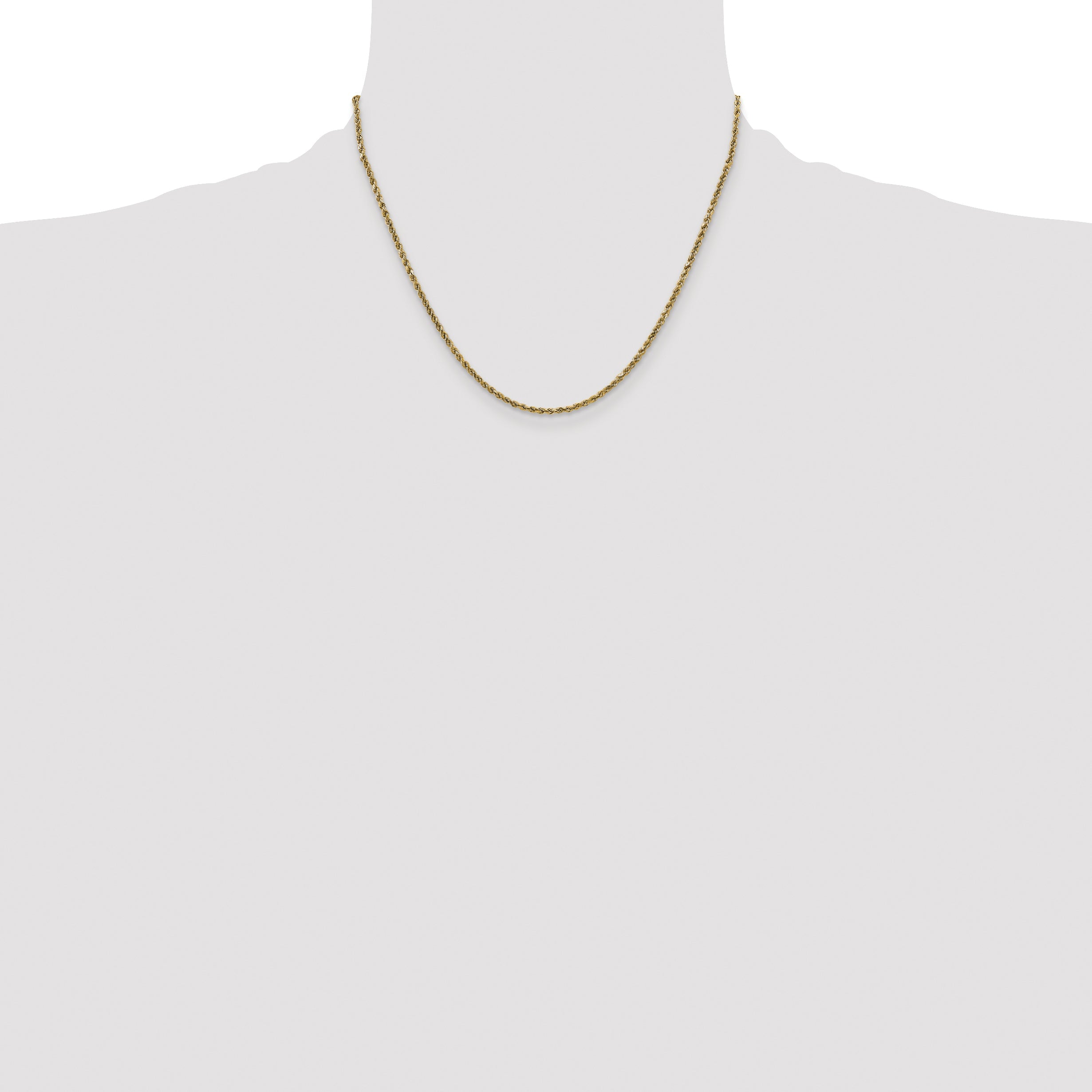 14K Yellow Gold 18 Inch 2.25mm Semi Solid Diamond-Cut Rope With Lobster Clasp Chain Necklace