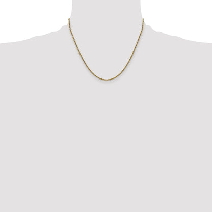 14K Yellow Gold 18 Inch 2.25mm Semi Solid Diamond-Cut Rope With Lobster Clasp Chain Necklace