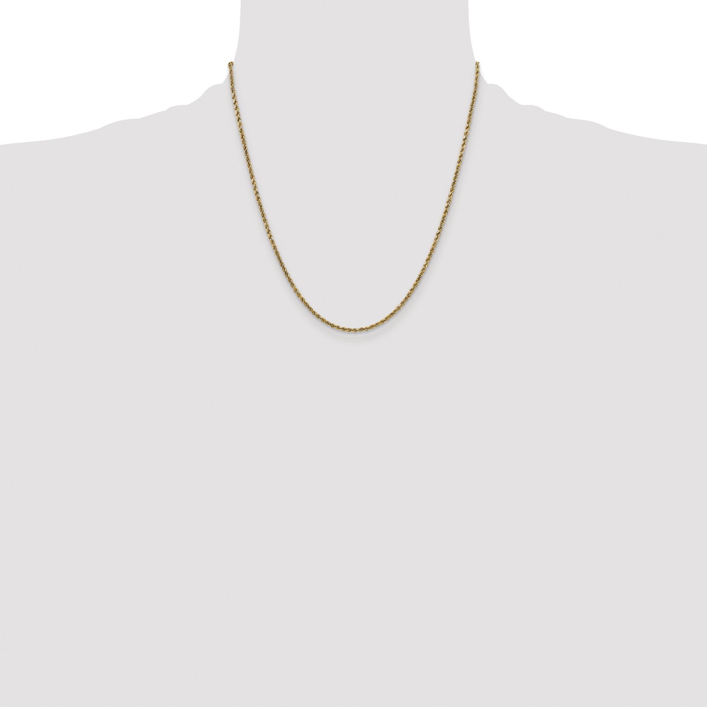 14K Yellow Gold 20 Inch 2.25mm Semi Solid Diamond-Cut Rope With Lobster Clasp Chain Necklace