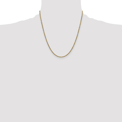 14K Yellow Gold 20 Inch 2.25mm Semi Solid Diamond-Cut Rope With Lobster Clasp Chain Necklace
