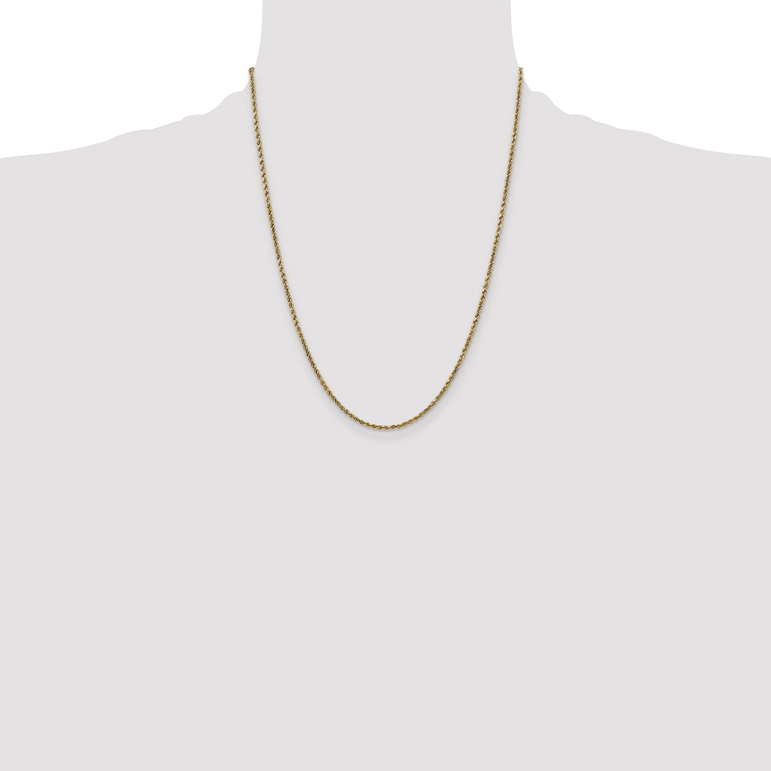14K Yellow Gold 22 Inch 2.25mm Semi Solid Diamond-Cut Rope With Lobster Clasp Chain Necklace