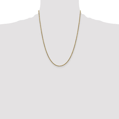 14K Yellow Gold 22 Inch 2.25mm Semi Solid Diamond-Cut Rope With Lobster Clasp Chain Necklace