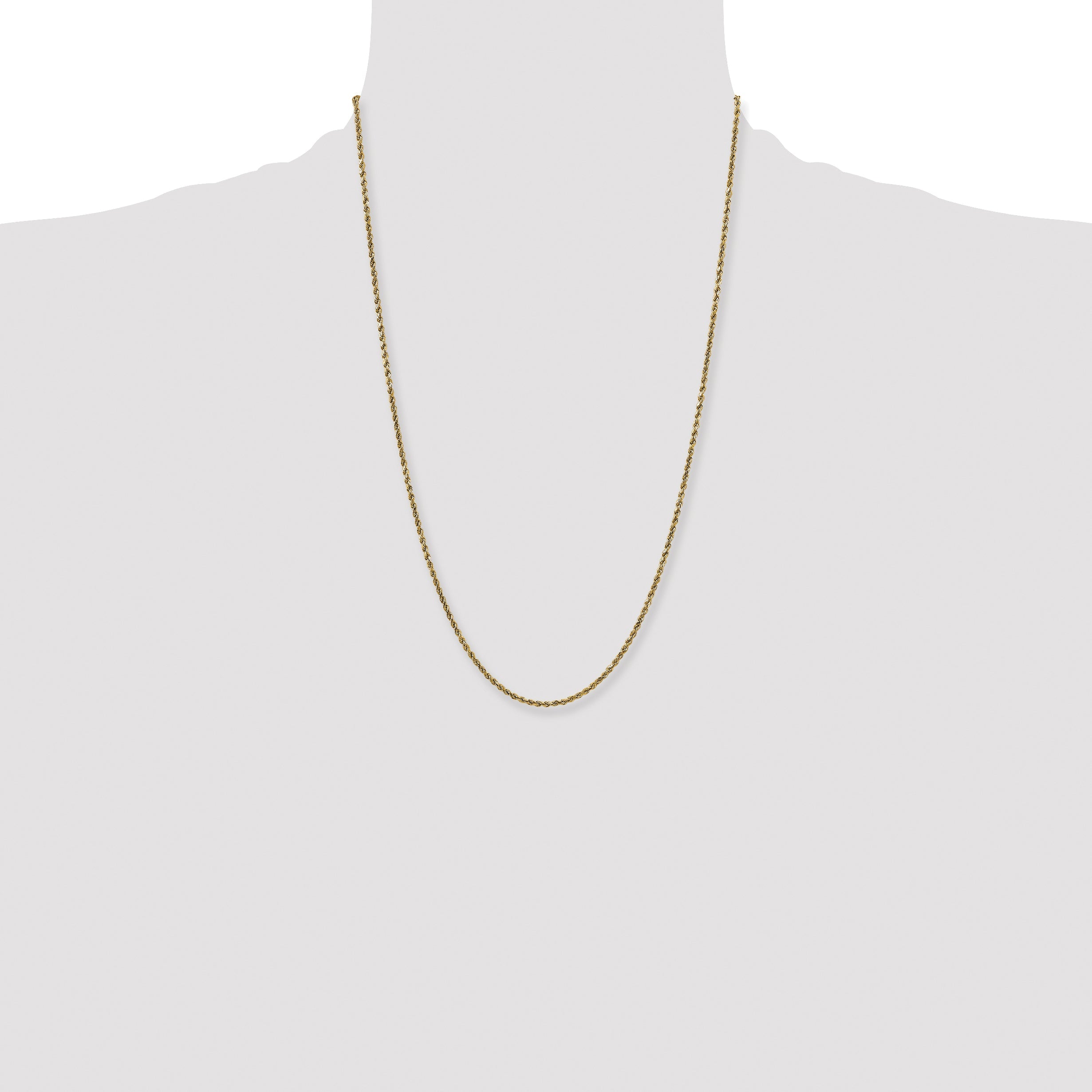 14K Yellow Gold 24 Inch 2.25mm Semi Solid Diamond-Cut Rope With Lobster Clasp Chain Necklace
