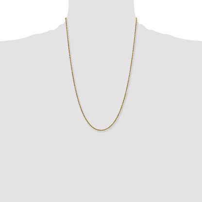 14K Yellow Gold 24 Inch 2.25mm Semi Solid Diamond-Cut Rope With Lobster Clasp Chain Necklace
