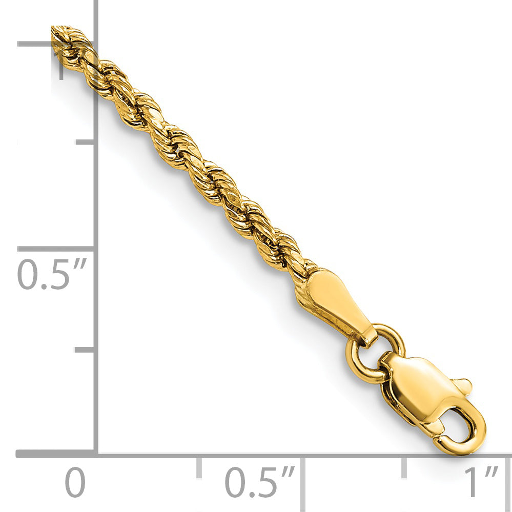14k Yellow Gold 8 inch 2.25mm Semi Solid Diamond-cut Rope with Lobster Clasp Chain Bracelet